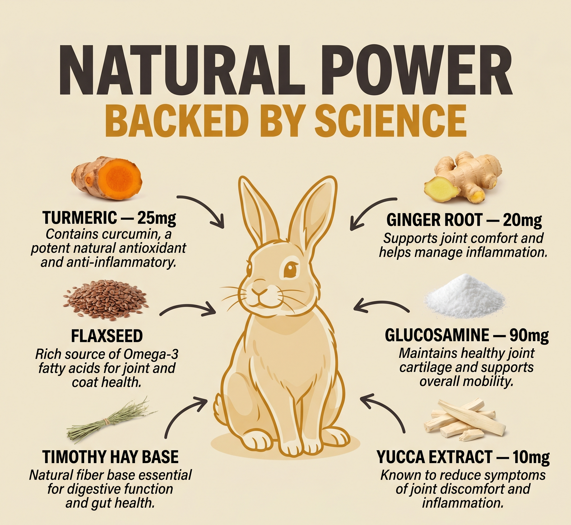 Hopp'd™ Joint Support - Natural Support for Rabbits & Guinea Pigs | Plant-Based Glucosamine, Turmeric & Ginger Root | 120 Baked Hay Chews (2 months supply) | Natural Anti-Inflammatory Support | 8 oz (227g)