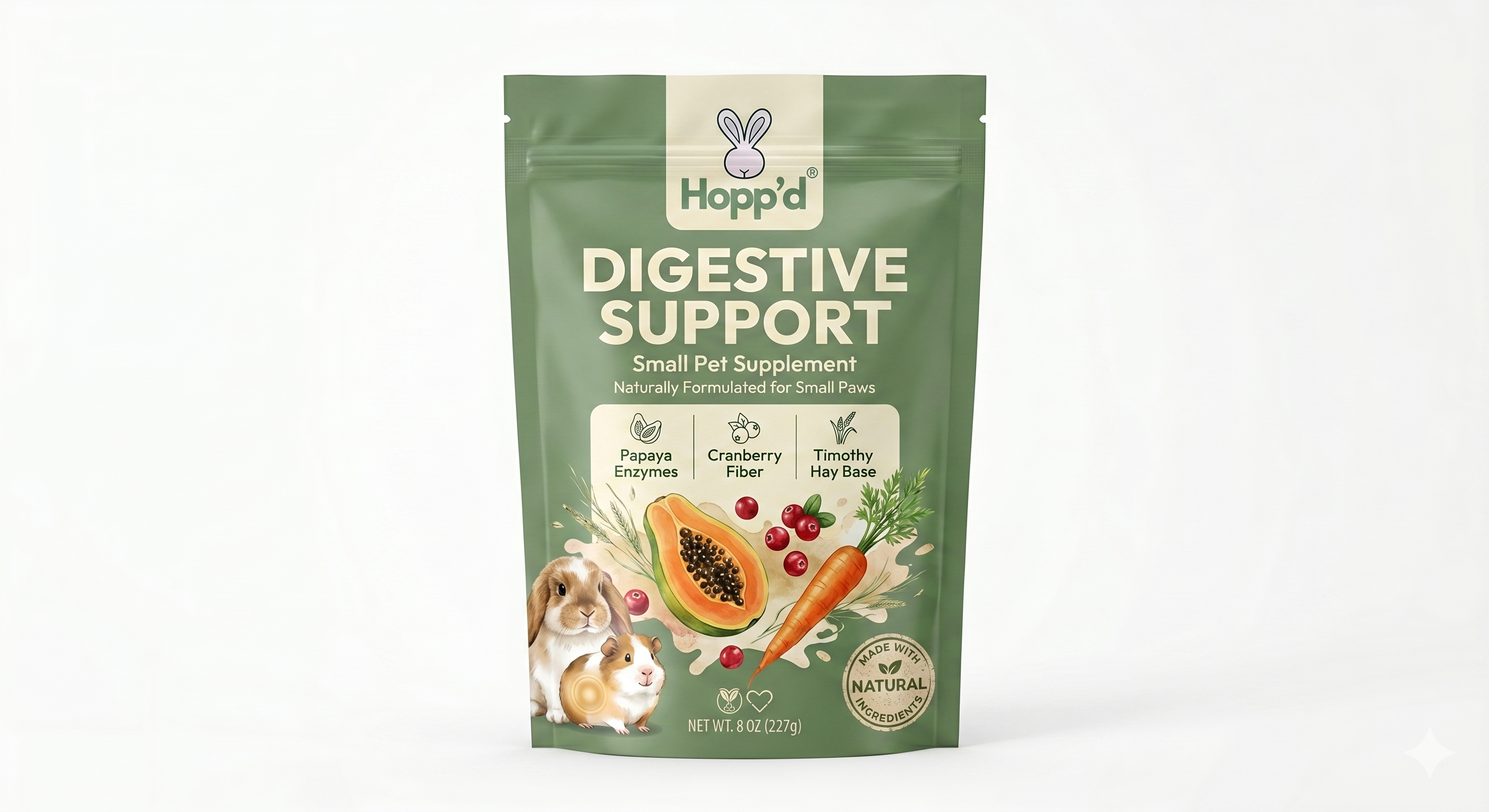 🎁 Hopp'd™ Digestive Support - Natural Gut Health Supplement for Rabbits & Guinea Pigs | Papaya Enzymes, Psyllium Husk & Timothy Hay Blend | No Artificial Ingredients | 8 oz (227g) (100% off)