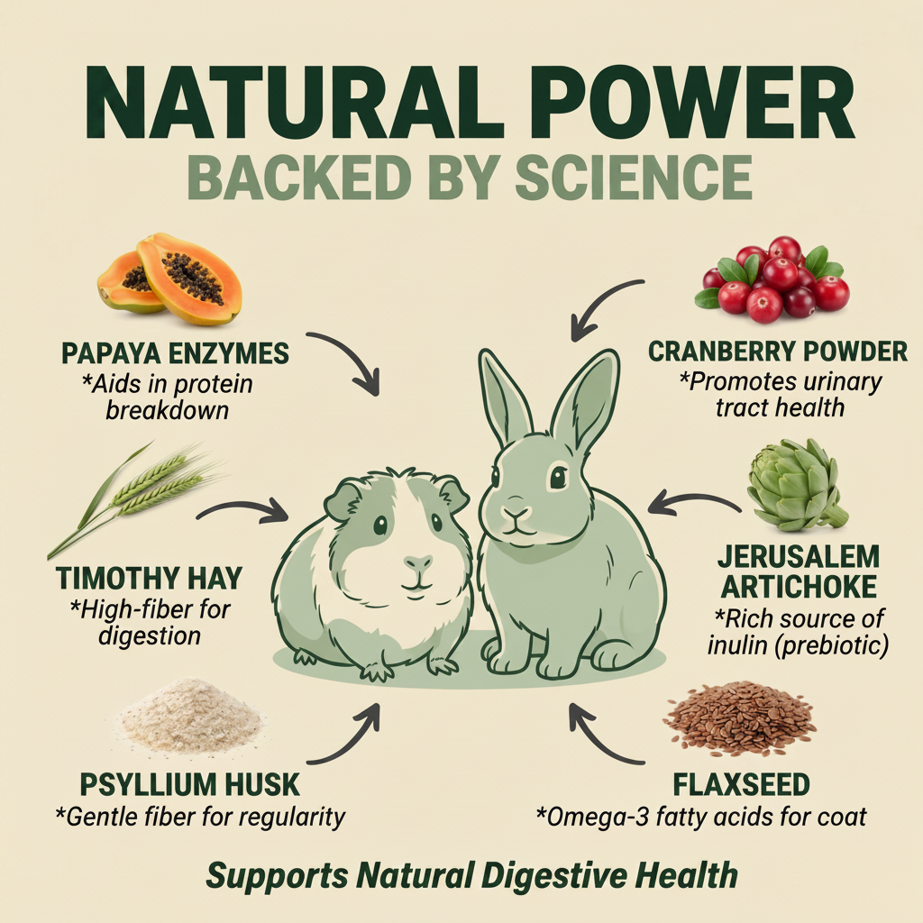 Hopp'd™ Digestive Support - Natural Gut Health Supplement for Rabbits & Guinea Pigs | Papaya Enzymes, Psyllium Husk & Timothy Hay Blend | 120 Baked Hay Chews (2 months supply) | No Artificial Ingredients | 8 oz (227g)