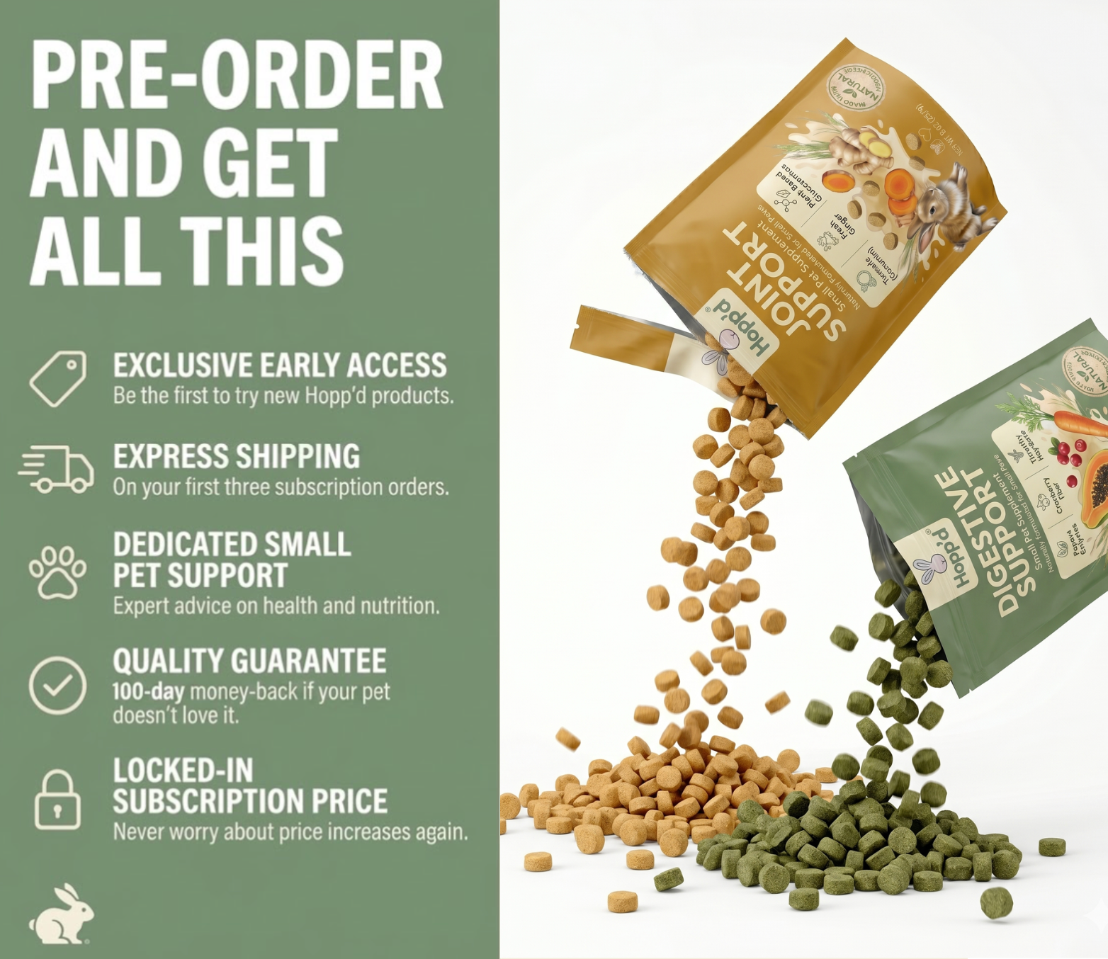 Hopp'd™ Joint Support - Natural Support for Rabbits & Guinea Pigs | Plant-Based Glucosamine, Turmeric & Ginger Root | 120 Baked Hay Chews | Natural Anti-Inflammatory Support | 8 oz (227g)